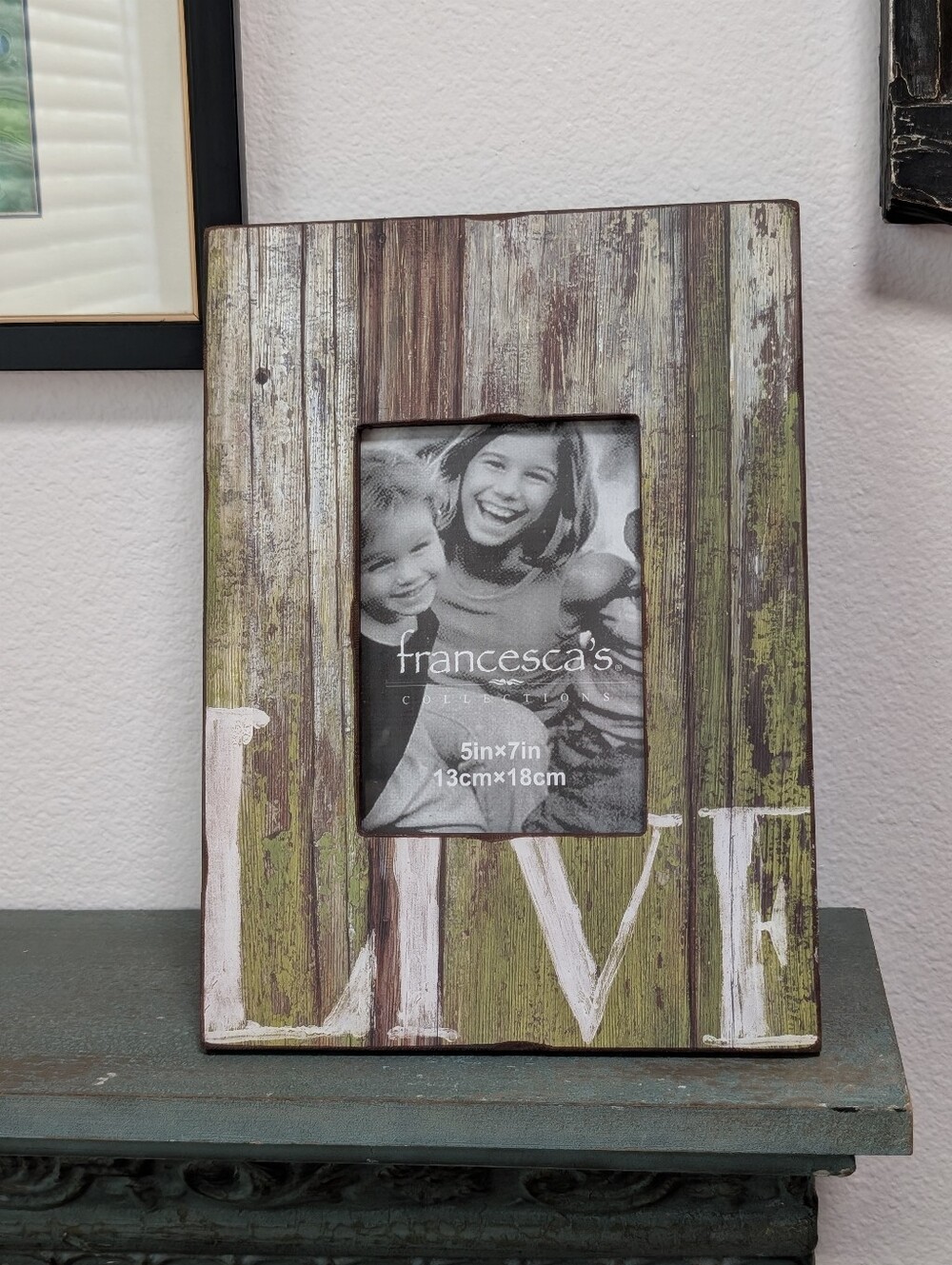 Distressed "LIVE" Green Barn Wood Rustic Frame Creative Co-Op 5X7 NWT